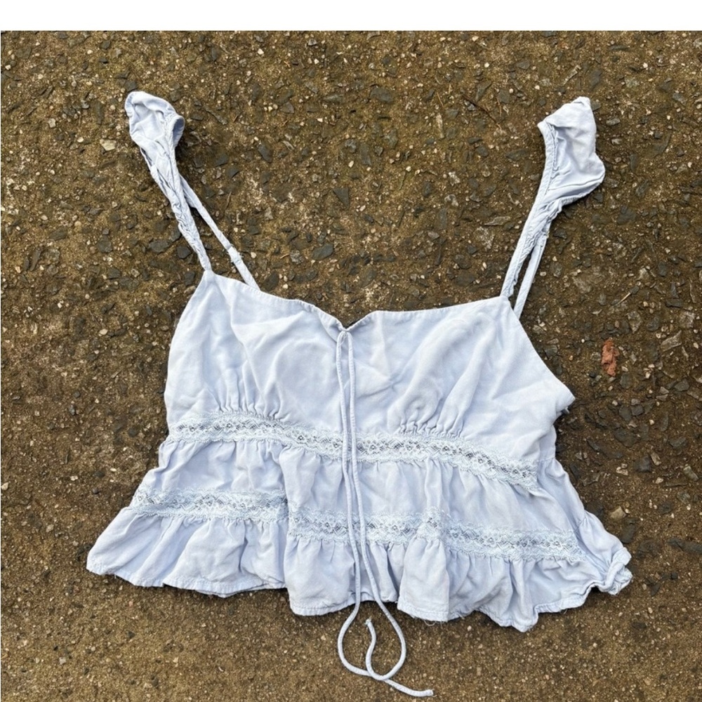 La Hearts Light Blue Lace-Trim Spaghetti Strap Cami